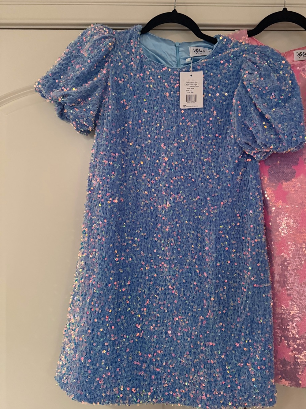 NWT size 12 Lola + the boys sequin puff sleeve dress blue purple periwinkle